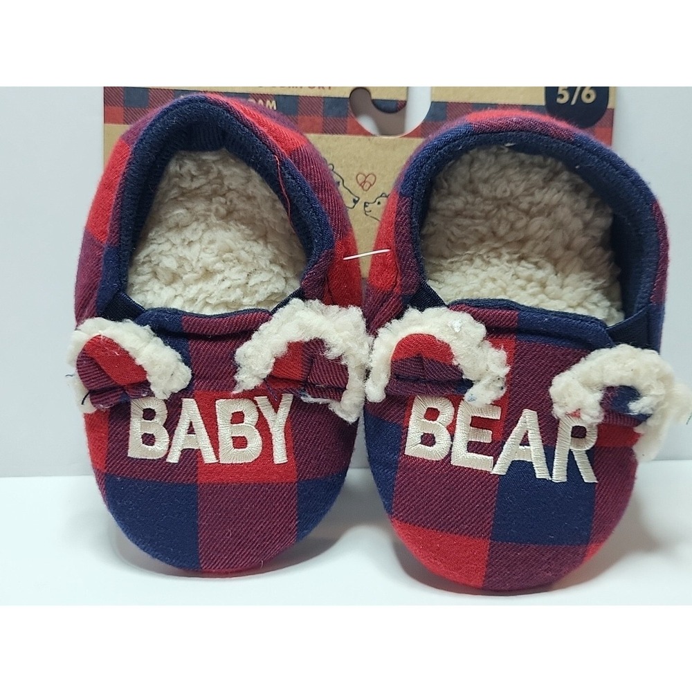 Dearfoams Baby Bear Plaid Christmas Bootie Slippers‎ 5-6 Sherpa Lined - Picture 2 of 6